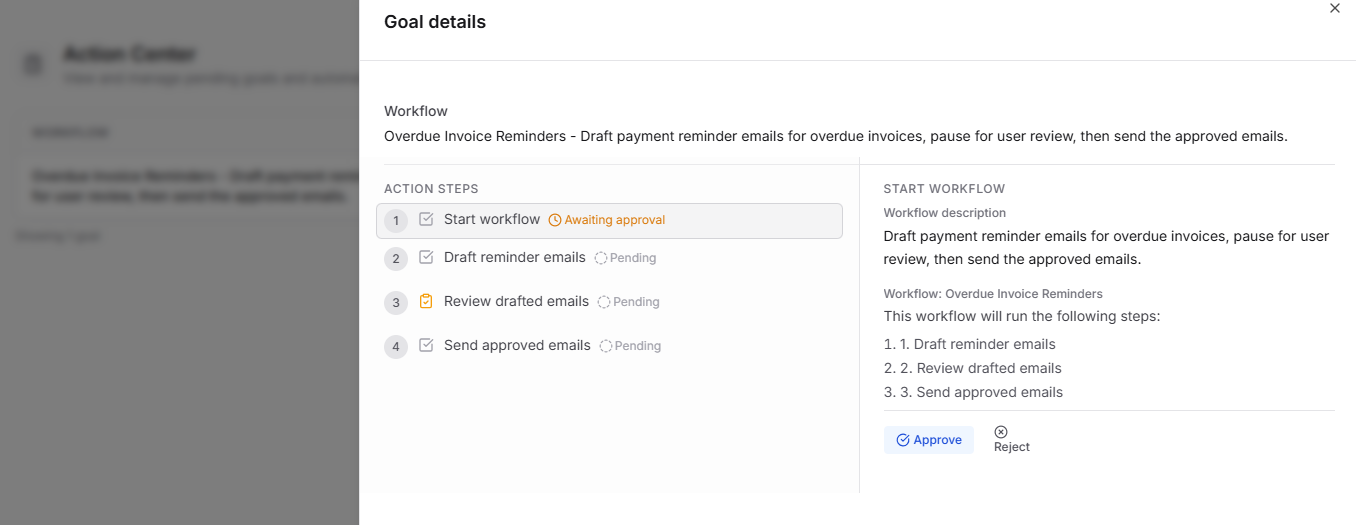 Goal details with approval controls