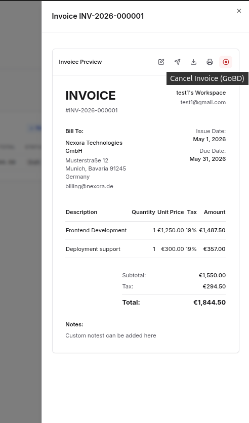 Cancel invoice