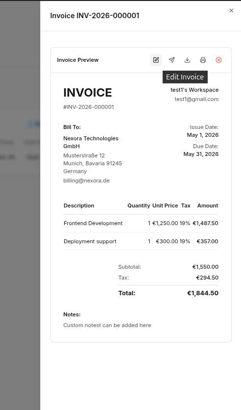 Editing a draft invoice