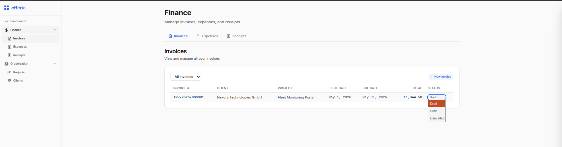 Invoice status in the UI