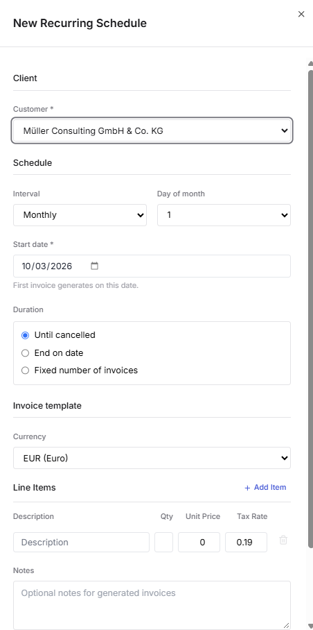 New recurring schedule form